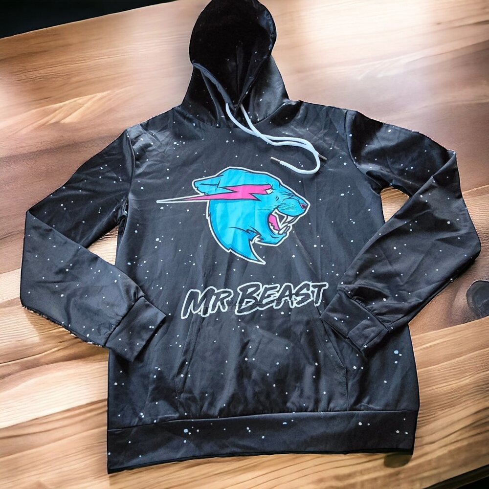NWOT MR. BEAST M/L Logo Hoodie in Black Premium Heat Press